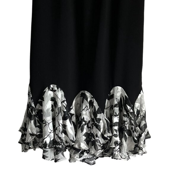 Black Floral 2 Tier Ruffle Hem Skirt With Elastic Waistband Size 10 Unique - Picture 3 of 9